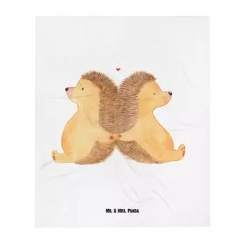 Детское одеяло Mr. & Mrs. Panda с ежиком, держащимся за руки, белое - подарок, годовщина, подарок для двоих, влюбленность, детский подарок, одеяло для ползания, счастье, партнер, знак любви, белый