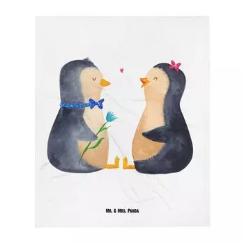 Детское одеяло Mr. & Mrs. Panda с пингвинами, пара - белое - подарок, уютное одеяло для детского уголка, большая любовь, любовный подарок, подарок ребенку, годовщина свадьбы, влюбленность, подарок на день рождения, белый