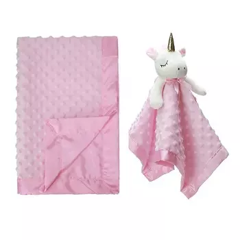 Детское одеяло Pro Goleem Unicorn Lovey и Minky Dot на атласной подложке розового цвета, Pink