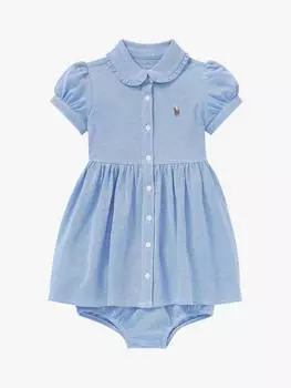 Детское оксфордское платье polo с коротким рукавом и комплект трусиков Ralph Lauren, цвет Harbour Island Blue