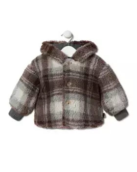 Детское пальто из клетчатой дубленки с капюшоном Tous, коричневый