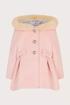 Детское пальто с капюшоном и бантом Monsoon, розовый