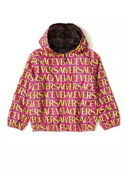 Детское пальто унисекс с логотипом цвета фуксии желтого цвета Versace