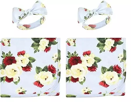 Детское пеленальное одеяло и повязка на голову или шапочка унисекс Touched by Nature из органического хлопка, Rose Mum, один размер (2 шт. в упаковке), Rose Mum