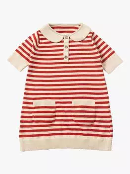 Детское платье из чистого органического хлопка в морскую полоску Little Green Radicals, цвет Red/Cream