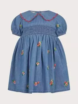 Детское платье из гофрированного хлопка шамбре Monsoon, синий