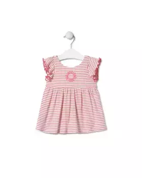Детское платье из хлопка в полоску с круглым логотипом Tous, цвет Rosa