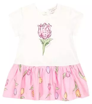 Детское платье из смесового хлопка с цветочным принтом Monnalisa, розовый