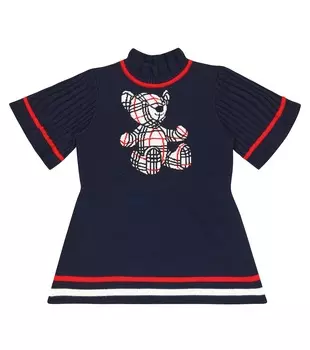 Детское платье из смесовой шерсти интарсии Burberry Kids, мультиколор