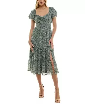 Детское платье миди с цветочным принтом и объемными рукавами Trixxi, зеленый