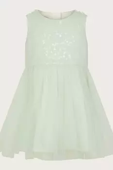Детское платье Priscilla с рюшами и пайетками Monsoon, зеленый