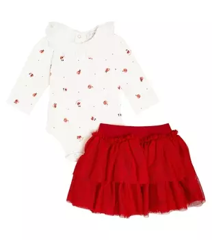 Детское платье с цветочной отделкой из хлопка и тюля Monnalisa, мультиколор