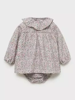 Детское платье с цветочным рисунком из мелтона и комплект шаровар Mango, белый/разноцветный