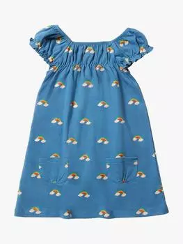 Детское платье с радужным принтом и оборками Little Green Radicals, синий/разноцветный