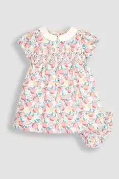 Детское платье с рюшами и персиковым принтом Jojo Maman Bb, белый