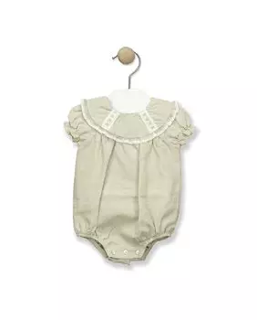 Детское платье с рюшами на воротнике из однотонной льняной ткани BABID