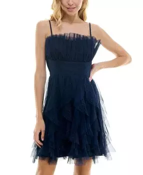 Детское платье со шнуровкой и рюшами на спине pear culture, темно-синий