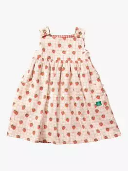 Детское платье в клетку /клубничное двустороннее платье из чистого органического хлопка Little Green Radicals, кремовый/разноцветный