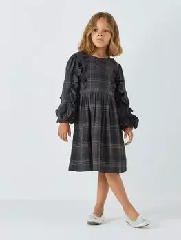 Детское платье в клетку с металлизированной оборкой Heirloom Collection John Lewis Heirloom Collection, черный