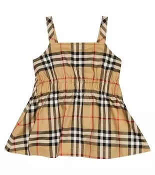 Детское платье в клетку в винтажную клетку из смесового хлопка Burberry Kids, мультиколор