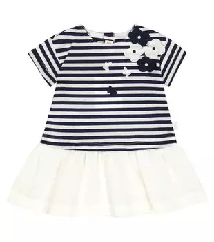 Детское платье в полоску из смесового хлопка Il Gufo, синий