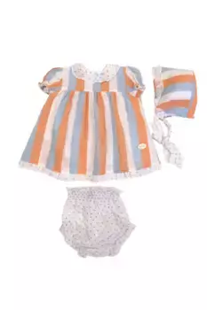 Детское платье в разноцветную полоску с рюшами, шапочкой и колготками Charanga