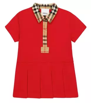 Детское плиссированное хлопковое платье Burberry Kids, красный
