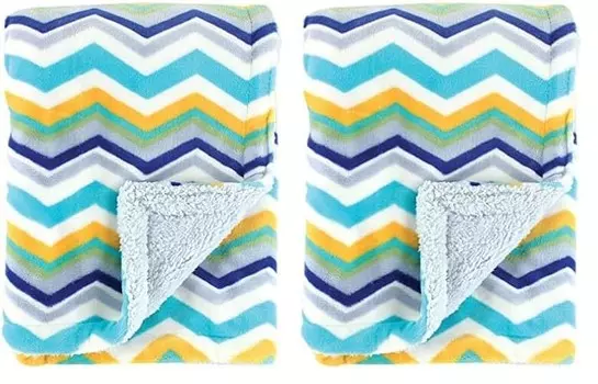 Детское плюшевое одеяло Hudson Baby унисекс из норки и шерпа, синее, один размер (2 шт. в упаковке), Blue