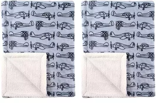 Детское плюшевое одеяло Hudson Baby унисекс из норки и шерпа, «Самолет», один размер (2 шт. в упаковке)