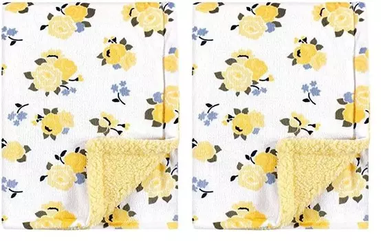 Детское плюшевое одеяло Luvable Friends унисекс со спинкой из шерпы, желтый цветочный узор, один размер (2 шт. в упаковке), Yellow Floral
