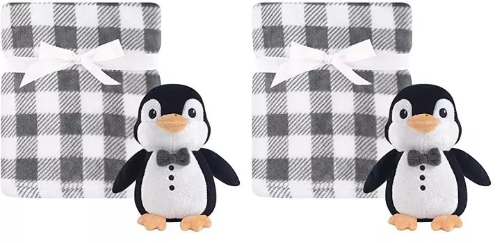 Детское плюшевое одеяло унисекс Hudson Baby с игрушкой «Мистер Пингвин», один размер (2 шт. в упаковке), Mr. Penguin