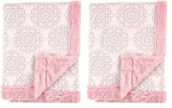 Детское плюшевое одеяло унисекс Hudson Baby с меховой переплеткой и спинкой, современный цветочный узор, один размер (2 шт. в упаковке), Modern Floral