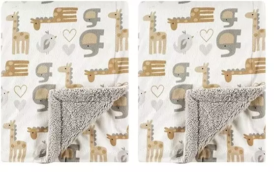 Детское плюшевое одеяло унисекс Luvable Friends со спинкой из шерпы, нейтральный сафари, один размер (2 шт. в упаковке), Neutral Safari