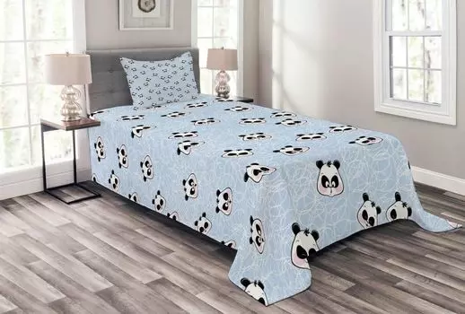 Детское покрывало ABAKUHAUS, Funny Cartoon Panda Baby, комплект с моющимися наволочками, для односпальных кроватей 170 x 220 см, синий черный
