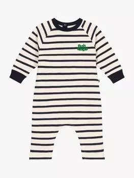 Детское полосатое боди из матового хлопчатобумажного флиса Petit Bateau, цвет Avalanche/Smoking