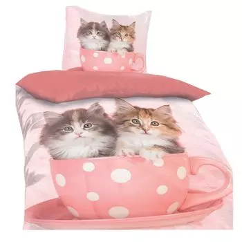 Детское постельное белье 135х200 2 предмета на молнии комплект постельное белье девочка кошки котята Casa Colori