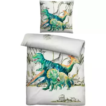 Детское постельное белье Biberna "Dinos", 135/200+80/80 см, дышащее, 100% хлопок, молния, цвет perlmutt