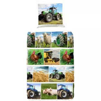 Детское постельное белье доброе утро "Агри", 100% хлопок, 135х200, молния, детский, мальчик, фермер, трактор Good Morning, мультиколор/белый