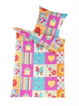 Детское постельное белье Dreamhome из 100% хлопка 135 х 200 см, для мальчиков и девочек, стройка в стиле пэчворк, дизайн - мотив: дизайн 2