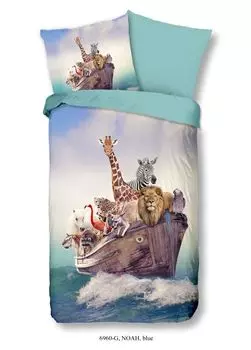 Детское постельное белье Good Morning с животными - 135х200 см - 100% хлопок Muller Textil, синий