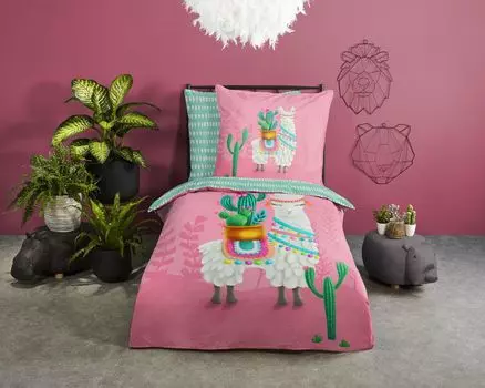 Детское постельное белье Good Morning Лама - 135х200 см - 100% хлопок Muller Textil, розовый