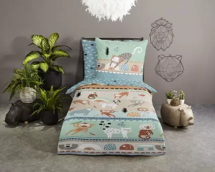Детское постельное белье Good Morning с животными - 135х200 см - 100% хлопок Muller Textil, мультиколор