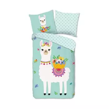 Детское постельное белье Good Morning Лама 140х200/220 см мятно-зеленый