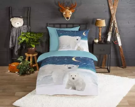 Детское постельное белье Good Morning Белый медведь - 135x200 см - фланель/бобр Muller Textil, синий
