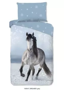 Детское постельное белье Good Morning с лошадкой - 140х200 см - 100% хлопок Muller Textil, серый