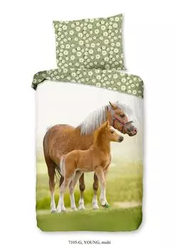 Детское постельное белье Good Morning с лошадкой - 140х200 см - 100% хлопок Muller Textil, зеленый