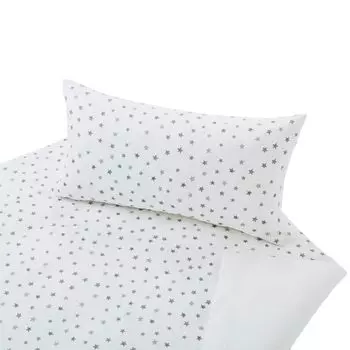 Детское постельное белье из органического сатина Cotonea, наволочка со звездами, однотонная, платиново-белая, размер 40х60 см.