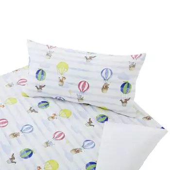 Детское постельное белье из органического сатина Cotonea, наволочка с воздушными шарами, однотонная, светло-сине-белая, размер 40х40 см.