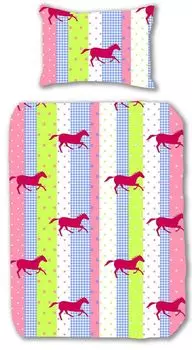 Детское постельное белье JACK Renforc, 2 шт., 135x200см, в полоску, в горошек, разноцветные, розовые, зеленые, синие.