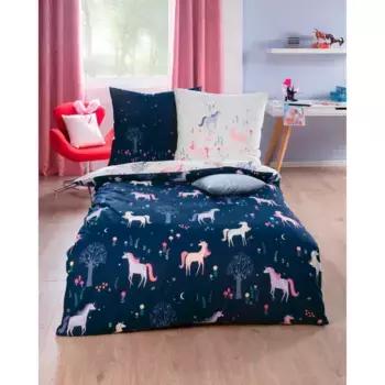 Детское постельное белье Kaeppel «Волшебный лес» с единорогами, цвет indigo